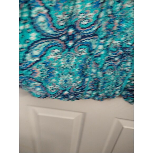 St Johns Bay Woman Pm Blouse Aqua Paisley Pleated Pullover Cap S/S - Picture 5 of 8